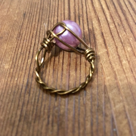 Wire Wrap Ladies Ring, Handmade Ladies Ring, Faux Pearl, Size 8 - Picture 6 of 7